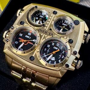 Invicta Aviator ZULU TIME 4 Zone Men's Watch - 50mm, Gold (49604)